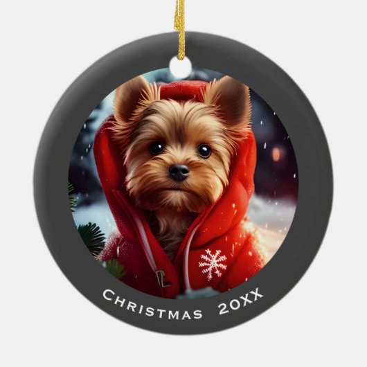 Yorkie Christmas Date oder Add Pet Foto Keramik Ornament (Hinten)
