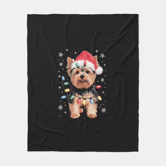 Yorkie Christmas Dog Long Xmas Geschenk Fleecedecke (Vorderseite)
