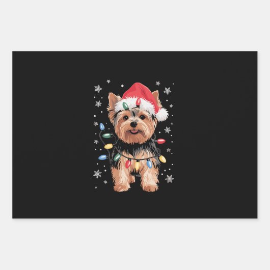 Yorkie Christmas Dog Long Xmas Geschenk Geschenkpapier Set (Vorderseite)