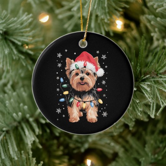 Yorkie Christmas Dog Long Xmas Geschenk Keramik Ornament (Baum)