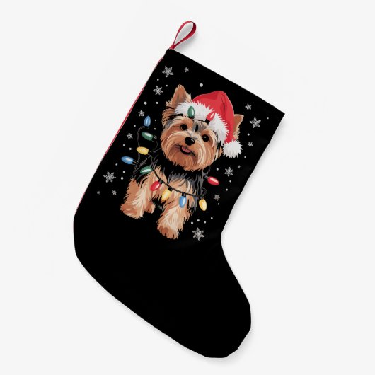 Yorkie Christmas Dog Long Xmas Geschenk Kleiner Weihnachtsstrumpf (Vorderansicht (hängend))