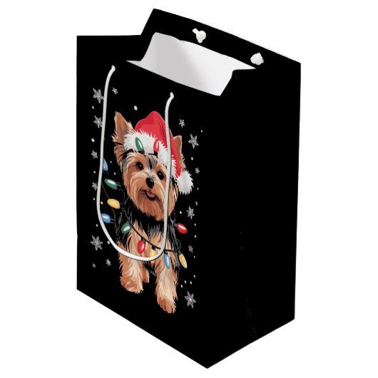 Yorkie Christmas Dog Long Xmas Geschenk Mittlere Geschenktüte (Vorderseite Schrägansicht)