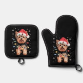 Yorkie Christmas Dog Long Xmas Geschenk Ofenhandschuh & Topflappen-Set (Vorderseite)