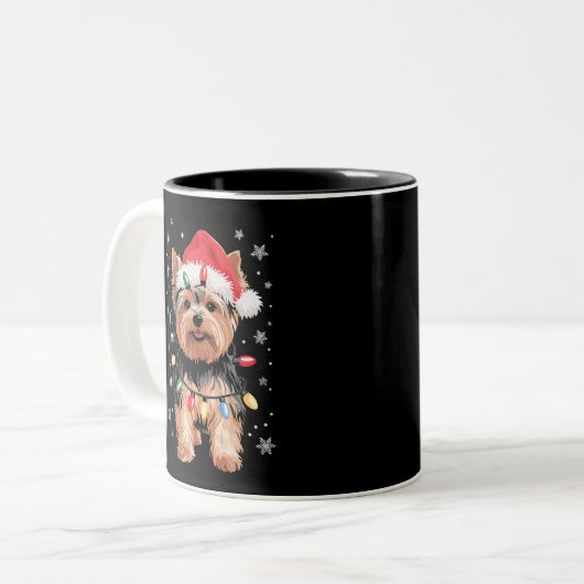 Yorkie Christmas Dog Long Xmas Geschenk Zweifarbige Tasse (Vorderseite Links)
