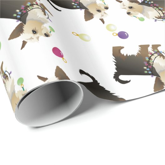 Yorkie Christmas Dog Pattern Wrapping Paper Geschenkpapier (Rolleneckpunkt)