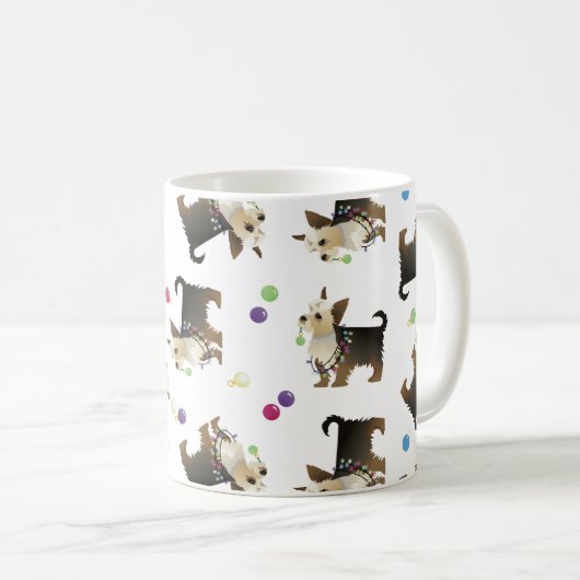 Yorkie Christmas Dog Seamless Pattern Tasse (VorderseiteRechts)