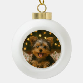 Yorkie Christmas Keramik Kugel-Ornament