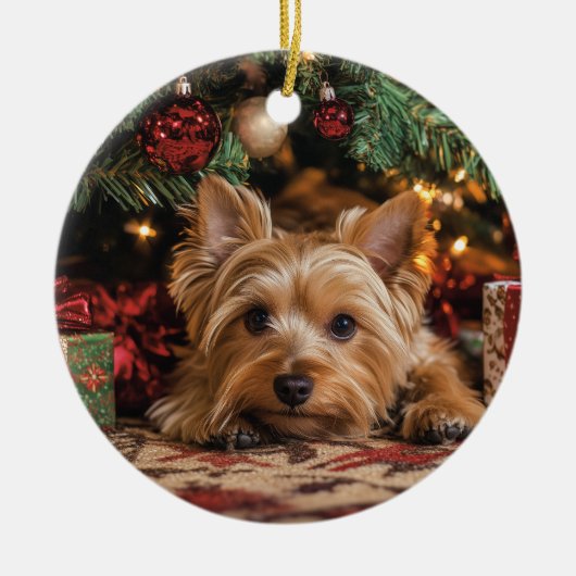 Yorkie Christmas Keramik Ornament (Vorne)