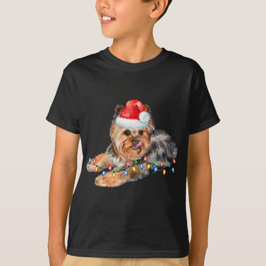 Yorkie Christmas Light Puppy Dog Xmas Funny T-Shirt (Vorderseite)