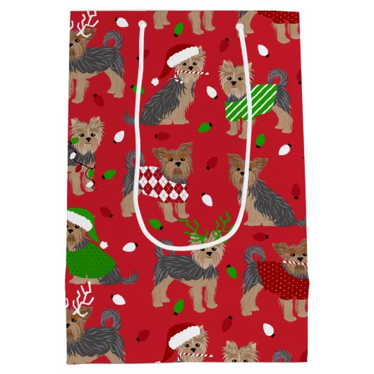 Yorkie Christmas Yorkshire Terrier Dog Mittlere Geschenktüte (Rückseite)