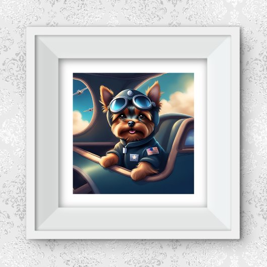 Yorkie, die in der Flugzeug-KI fliegt, erzeugt Hun Poster