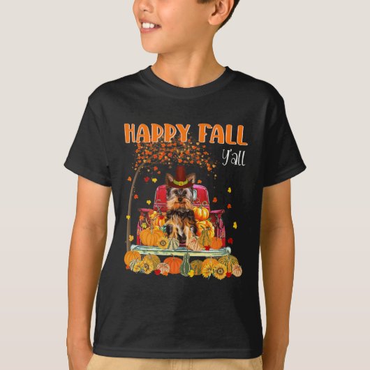 Yorkie Dog Autumn Fall Pumpkin Truck Mappe Thanksg T-Shirt (Vorderseite)
