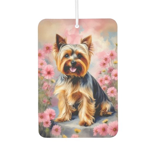 Yorkie Dog Blume Autolufterfrischer (Vorderseite)