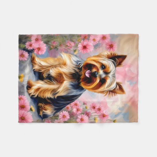Yorkie Dog Blume Fleecedecke (Vorderseite (Horizontal))