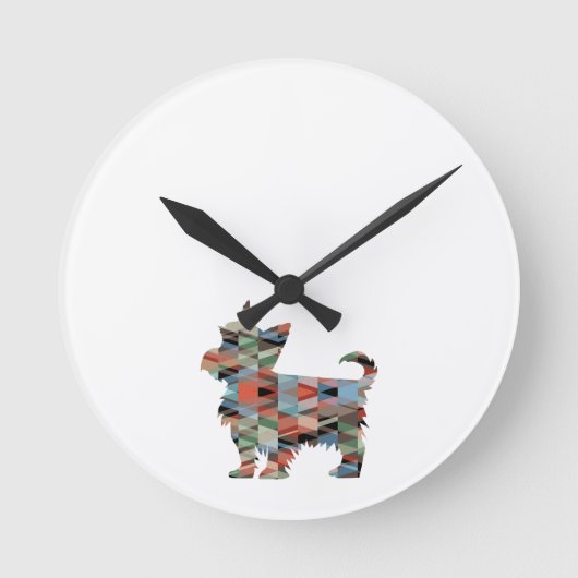 Yorkie Dog Breed Geo Silhouette Plaid Round Clock Runde Wanduhr (Vorderseite)