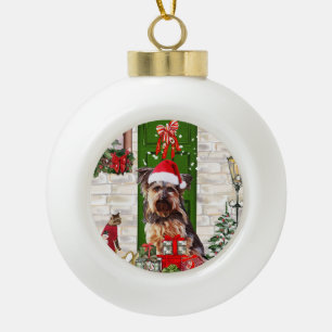 Yorkie Dog Christmas Keramik Kugel-Ornament