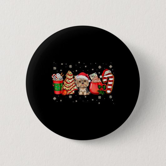 Yorkie Dog Christmas Pajamas Coffee Latte Mugs Xma Button (Vorderseite)