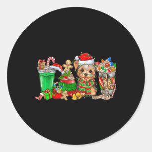 Yorkie Dog Christmas Pajamas Kaffee Latte Tasse Xm Runder Aufkleber