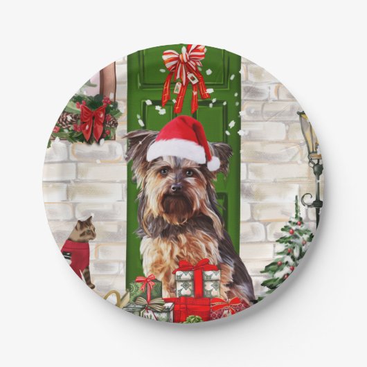 Yorkie Dog Christmas Pappteller (Vorderseite)