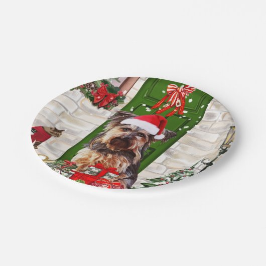 Yorkie Dog Christmas Pappteller (Schrägansicht)