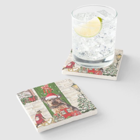 Yorkie Dog Christmas Steinuntersetzer (Seitenansicht)