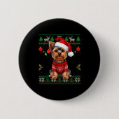 Yorkie Dog Christmas Wearing Ugly Christmas Sweate Button (Vorderseite)