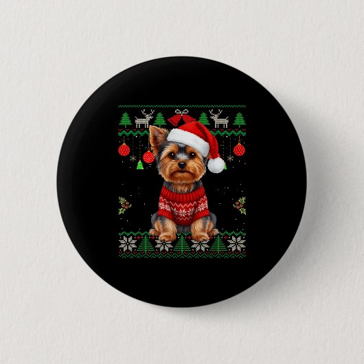 Yorkie Dog Christmas Wearing Ugly Christmas Sweate Button (Vorderseite)