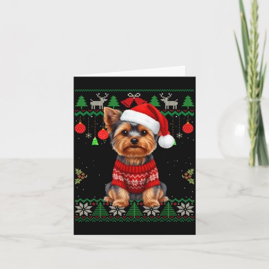 Yorkie Dog Christmas Wearing Ugly Christmas Sweate Karte (Vorderseite)