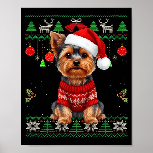 Yorkie Dog Christmas Wearing Ugly Christmas Sweate Poster (Vorne)
