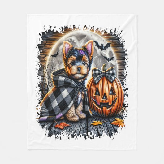 Yorkie Dog Halloween Square Fleecedecke (Vorderseite)