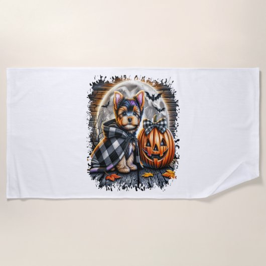 Yorkie Dog Halloween Square Strandtuch (Vorderseite)