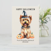 Yorkie Dog Happy Halloween Feiertagskarte (Stehend Vorderseite)