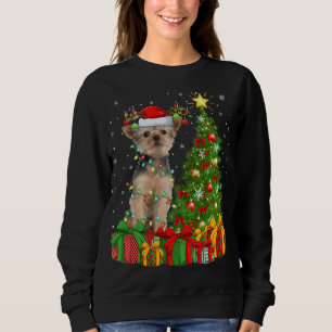 Yorkie Dog Lighting Xmas Tree Weihnachtsmannmütze Sweatshirt