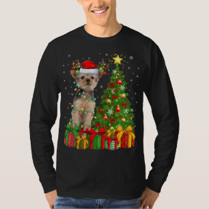 Yorkie Dog Lighting Xmas Tree Weihnachtsmannmütze T-Shirt