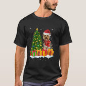 Yorkie Dog Lighting Xmas Tree Weihnachtsmannmütze T-Shirt (Vorderseite)