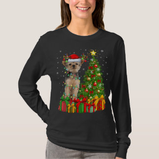 Yorkie Dog Lighting Xmas Tree Weihnachtsmannmütze  T-Shirt