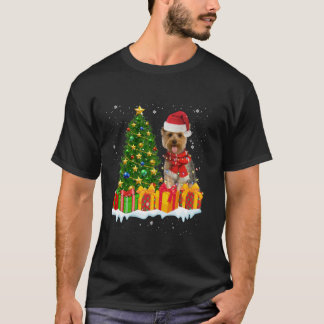 Yorkie Dog Lighting Xmas Tree Weihnachtsmannmütze  T-Shirt