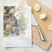 Yorkie Dog Mama Floral Geschirrtuch (Viertel Falte)