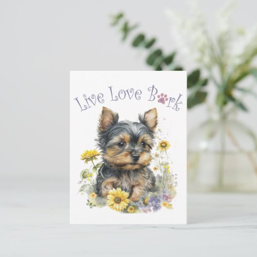 Yorkie Dog Mama Floral Postkarte (Stehend Vorderseite)