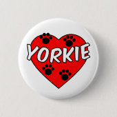 Yorkie Dog Paw Prints und Rotes Herz Button (Vorderseite)