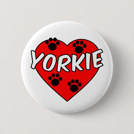 Yorkie Dog Paw Prints und Rotes Herz Button (Vorderseite)