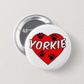 Yorkie Dog Paw Prints und Rotes Herz Button (Vorne & Hinten)