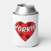 Yorkie Dog Paw Prints und Rotes Herz Dosenkühler (Kanne Vorderseite)