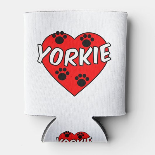 Yorkie Dog Paw Prints und Rotes Herz Dosenkühler (Vorderseite)