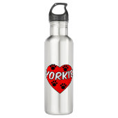 Yorkie Dog Paw Prints und Rotes Herz Edelstahlflasche (Vorderseite)