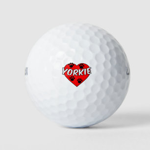 Yorkie Dog Paw Prints und Rotes Herz Golfball