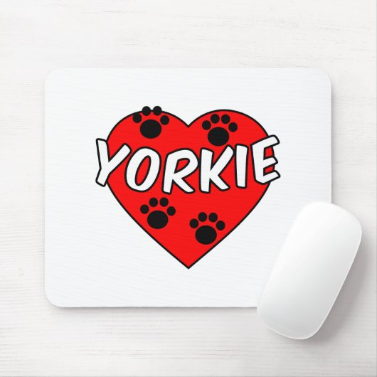 Yorkie Dog Paw Prints und Rotes Herz Mousepad (Mit Mouse)