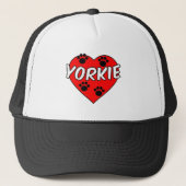 Yorkie Dog Paw Prints und Rotes Herz Truckerkappe (Vorderseite)