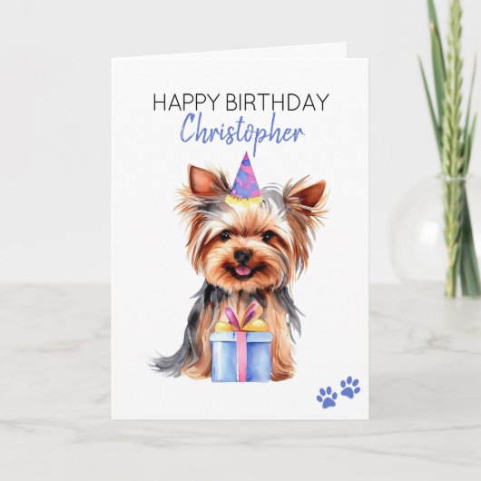 Yorkie Dog Personalisiert Happy Birthday Karte (Vorderseite)