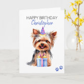 Yorkie Dog Personalisiert Happy Birthday Karte (Gelbe Blume)